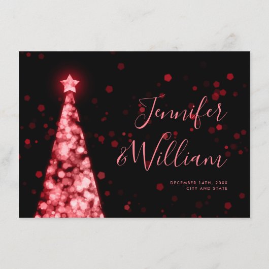 Feestelijke kerstboom rood zwart bruiloft bedankka informatiekaartje (Achterkant)