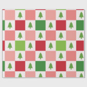 Feestelijke kerstboom schaakbord patroon cadeaupapier (Vlak)