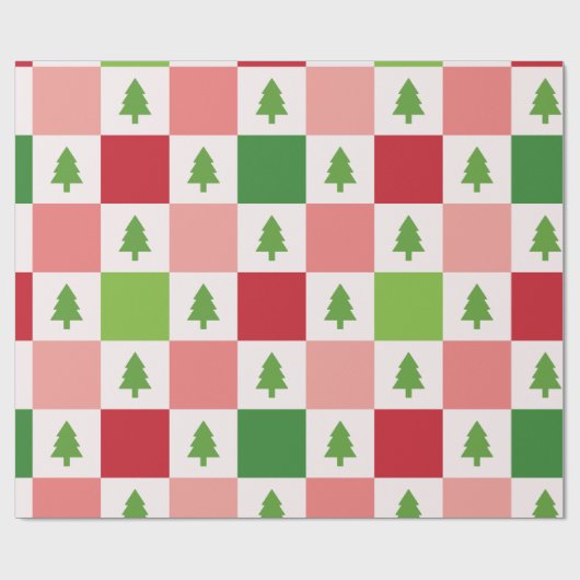 Feestelijke kerstboom schaakbord patroon cadeaupapier (Vlak)