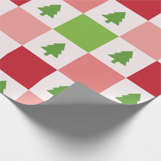 Feestelijke kerstboom schaakbord patroon cadeaupapier (Hoek)