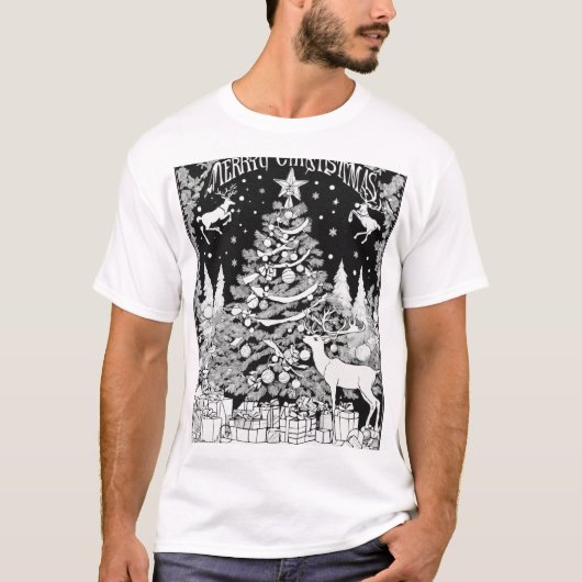 Feestelijke Kerstboom Silhouette Zwart Design op T-shirt (Voorkant)