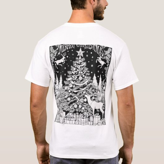 Feestelijke Kerstboom Silhouette Zwart Design op T-shirt (Achterkant)