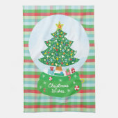 Feestelijke Kerstboom Sneeuw Wereldbol Design Theedoek (Verticaal)