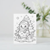 feestelijke kerstboom sneeuwman kind kleuren briefkaart (Staand voorkant)