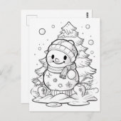 feestelijke kerstboom sneeuwman kind kleuren briefkaart (Voorkant / Achterkant)