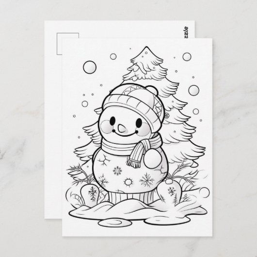feestelijke kerstboom sneeuwman kind kleuren briefkaart (Voorkant / Achterkant)