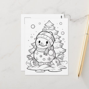 feestelijke kerstboom sneeuwman kind kleuren briefkaart