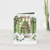 Feestelijke kerstboom venster tekst toevoegen feestdagen kaart (Voorkant)