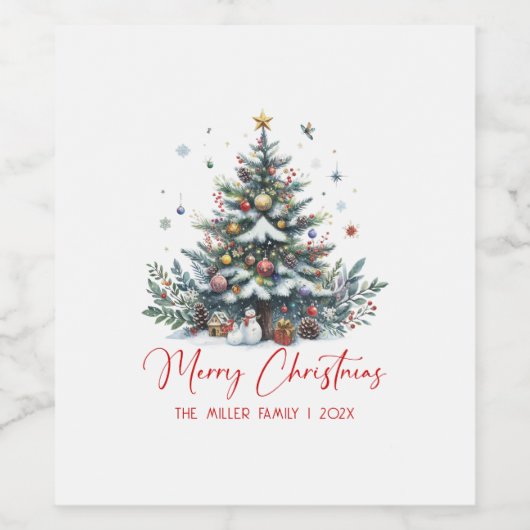 Feestelijke kerstboom Vrolijk kerstfeest Wijn Etiket (Enkel label)