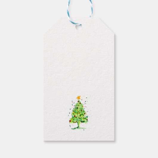 Feestelijke kerstboom Waterverf Cadeaulabel (Achterkant)