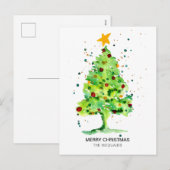 Feestelijke kerstboom Waterverf vakantie Briefkaar Feestdagenkaart (Voorkant / Achterkant)