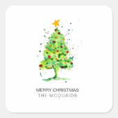 Feestelijke kerstboom Waterverf Vierkante Sticker (Voorkant)