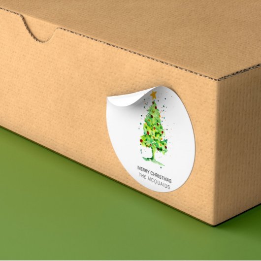 Feestelijke kerstboom Waterverf Vierkante Sticker