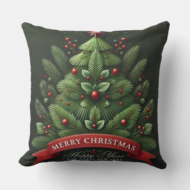 Feestelijke kerstboomillustratie kussen (Voorkant)