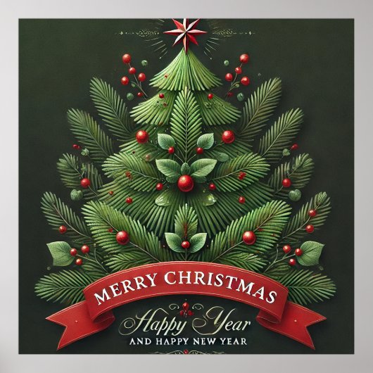 Feestelijke kerstboomillustratie poster (Voorkant)