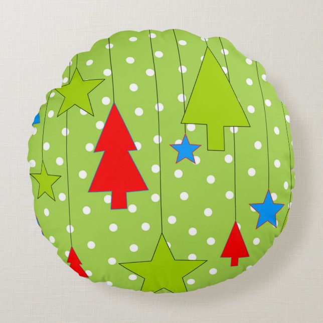 Feestelijke kerstboomprint rond kussen (Voorkant)
