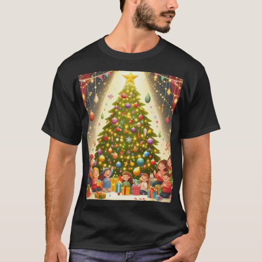Feestelijke kerstboomvreugde t-shirt (Voorkant)