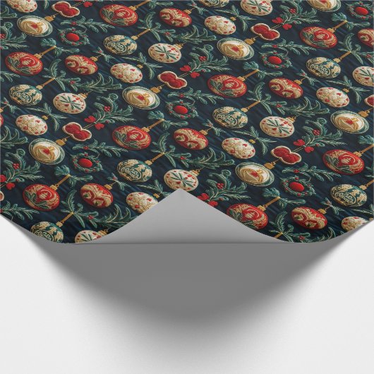 Feestelijke kerstborduurstijl cadeaupapier (Hoek)