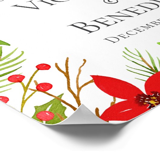 Feestelijke Kerstbruiloft Bloemen Custom Welkom Poster (Hoek)