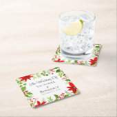 Feestelijke Kerstbruiloft Bloemen Gepersonaliseerd Kartonnen Onderzetters (Insitu)