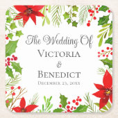 Feestelijke Kerstbruiloft Bloemen Gepersonaliseerd Kartonnen Onderzetters (Voorkant)