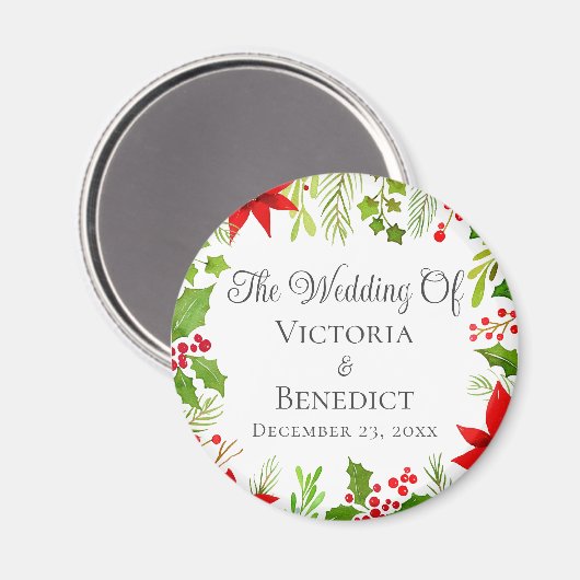 Feestelijke Kerstbruiloft Bloemen Gepersonaliseerd Magneet (Voorkant / Achterkant)