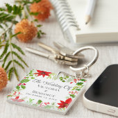 Feestelijke Kerstbruiloft Bloemen Gepersonaliseerd Sleutelhanger (Voorkant Rechts)