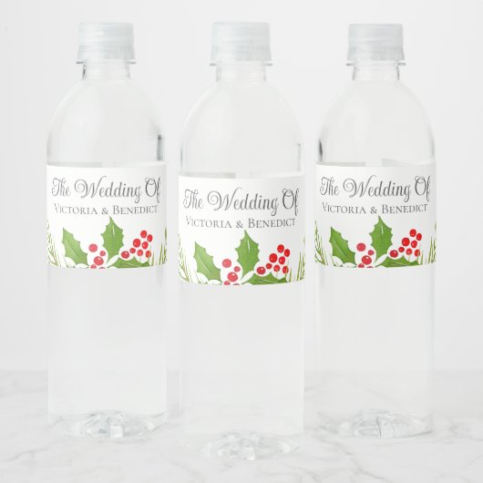 Feestelijke Kerstbruiloft Bloemen Gepersonaliseerd Waterfles Etiket (Flessen)