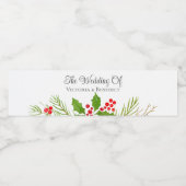 Feestelijke Kerstbruiloft Bloemen Gepersonaliseerd Waterfles Etiket