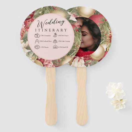 Feestelijke kerstbruiloft handwaaier (Voorkant en achterkant)