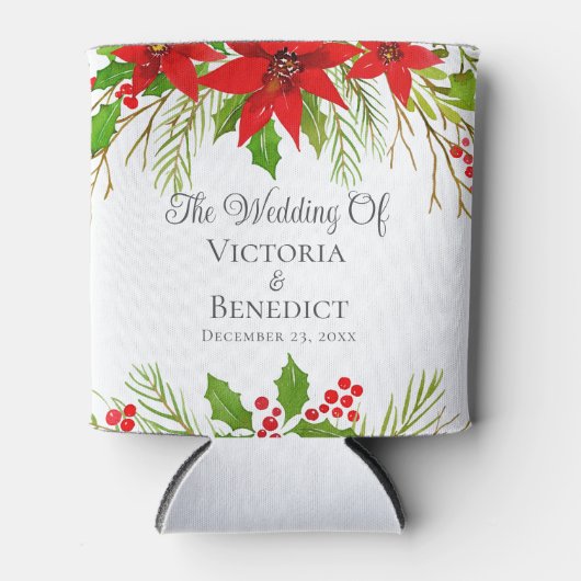 Feestelijke kerstbruiloft Poinsettia gepersonalise Blikjeskoeler (Voorkant)