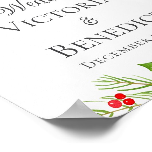 Feestelijke kerstbruiloft Poinsettia gepersonalise Poster (Hoek)