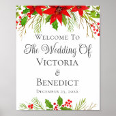 Feestelijke kerstbruiloft Poinsettia gepersonalise Poster (Voorkant)