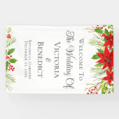 Feestelijke kerstbruiloft Poinsettia gepersonalise Spandoek (Horizontaal)