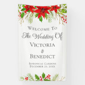 Feestelijke kerstbruiloft Poinsettia gepersonalise Spandoek (Verticaal)
