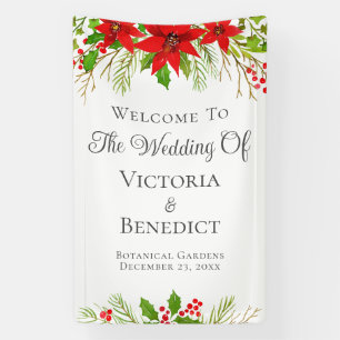 Feestelijke kerstbruiloft Poinsettia gepersonalise Spandoek
