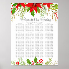 Feestelijke Kerstbruiloft Poinsettia Zitplaatskaar Poster