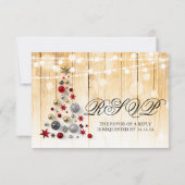 Feestelijke kerstbruiloft RSVP Tree Lights Ribbon Kaartje (Achterkant)
