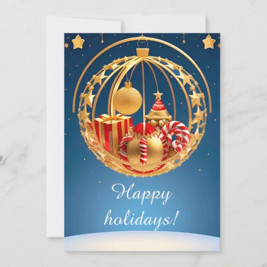 Feestelijke kerstbubbel display met geschenken feestdagenkaart (Voorkant)