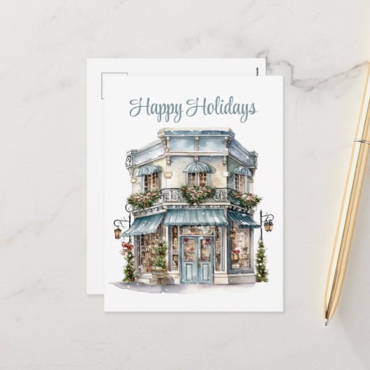 Feestelijke kerstbusiness Vakantiewinkel Feestdagenkaart (Voorkant / Achterkant in situ)