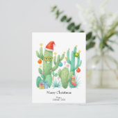 Feestelijke Kerstcactus met Santa Hat & Ornament Briefkaart (Staand voorkant)