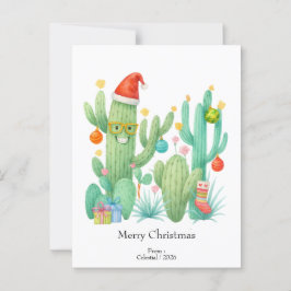 Feestelijke Kerstcactus met Santa Hat & Ornament Briefkaart