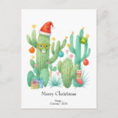 Feestelijke Kerstcactus met Santa Hat & Ornament Briefkaart (Voorkant)