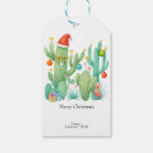 Feestelijke Kerstcactus met Santa Hat & Ornament Cadeaulabel (Achterkant)
