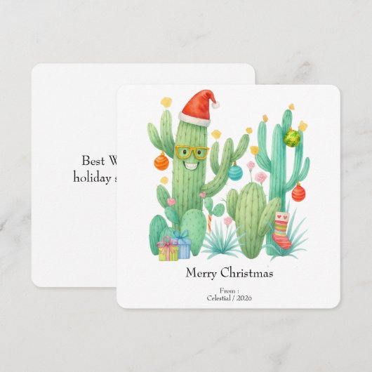 Feestelijke Kerstcactus met Santa Hat & Ornament Kaart (Voorkant / Achterkant)
