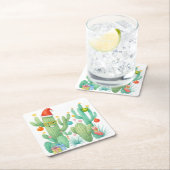 Feestelijke Kerstcactus met Santa Hat & Ornament Kartonnen Onderzetters (Insitu)