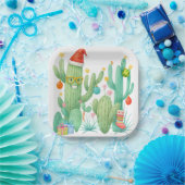 Feestelijke Kerstcactus met Santa Hat & Ornament Papieren Bordje (Feest)
