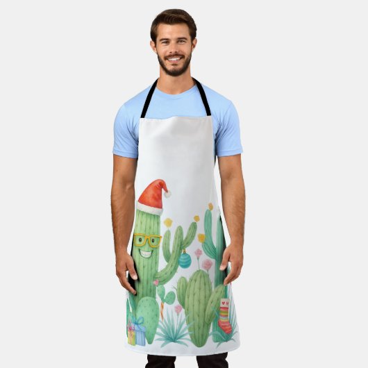 Feestelijke Kerstcactus met Santa Hat & Ornament Schort (Gedragen)
