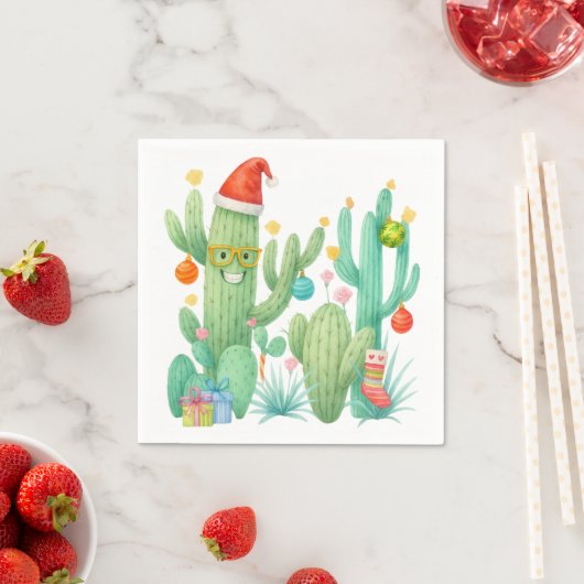 Feestelijke Kerstcactus met Santa Hat & Ornament Servet (Insitu)