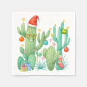 Feestelijke Kerstcactus met Santa Hat & Ornament Servet (Voorkant)